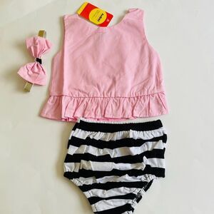 New Baby girl pink blouse top stripped shorts headband 18-24 months